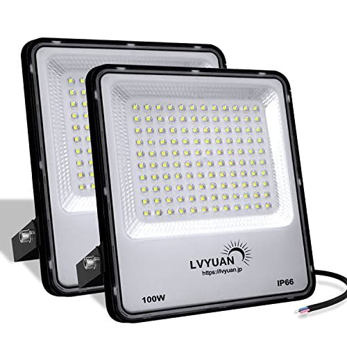 LVYUAN(リョクエン) 【超爆光 2個入 超軽量、薄型 PC素材】 100w LED 投光器 入力電圧：AC 85-265V、100/200V対応可能 昼光色 12000LM ledライト led外灯 看板灯 IP66 防水 豪雨対応 薄 bc597467