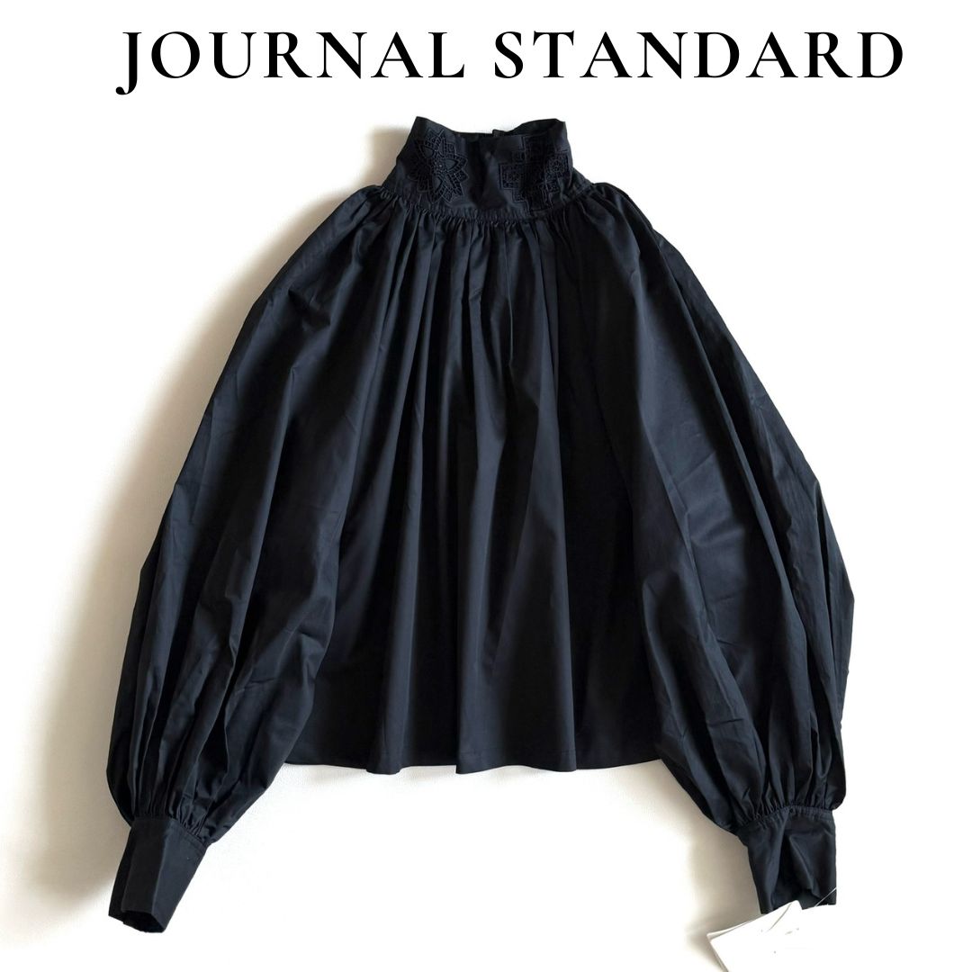 ◆タグ付き◆ JOURNAL STANDARD ジャーナルスタンダード nude vintage カットワーク ヴィクトリアンブラウス 黒系 コットン 刺繍 ギャザー ハリ感 6,675円
