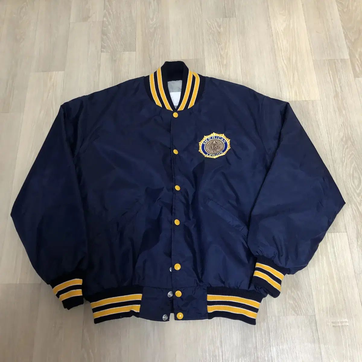 90's U S A HOLLOWAY ネイビー スタジャン スタジアムアウター