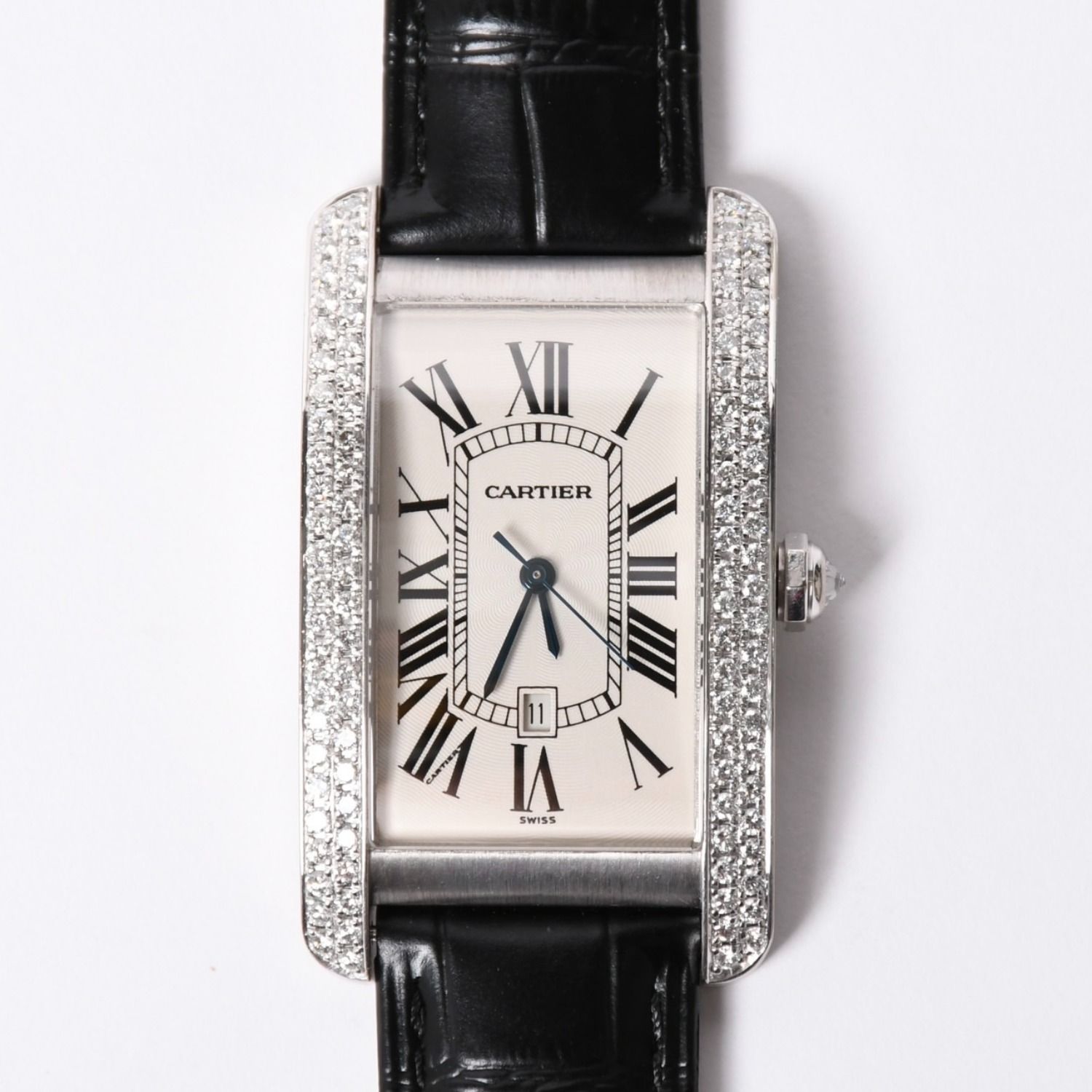 極美品 CARTIER カルティエ TANK AMERICAN LM タンクアメリカン LM 腕時計 WSTA0018 1741 重量74.98g アフターダイヤ 18KWG 中古 4a001541