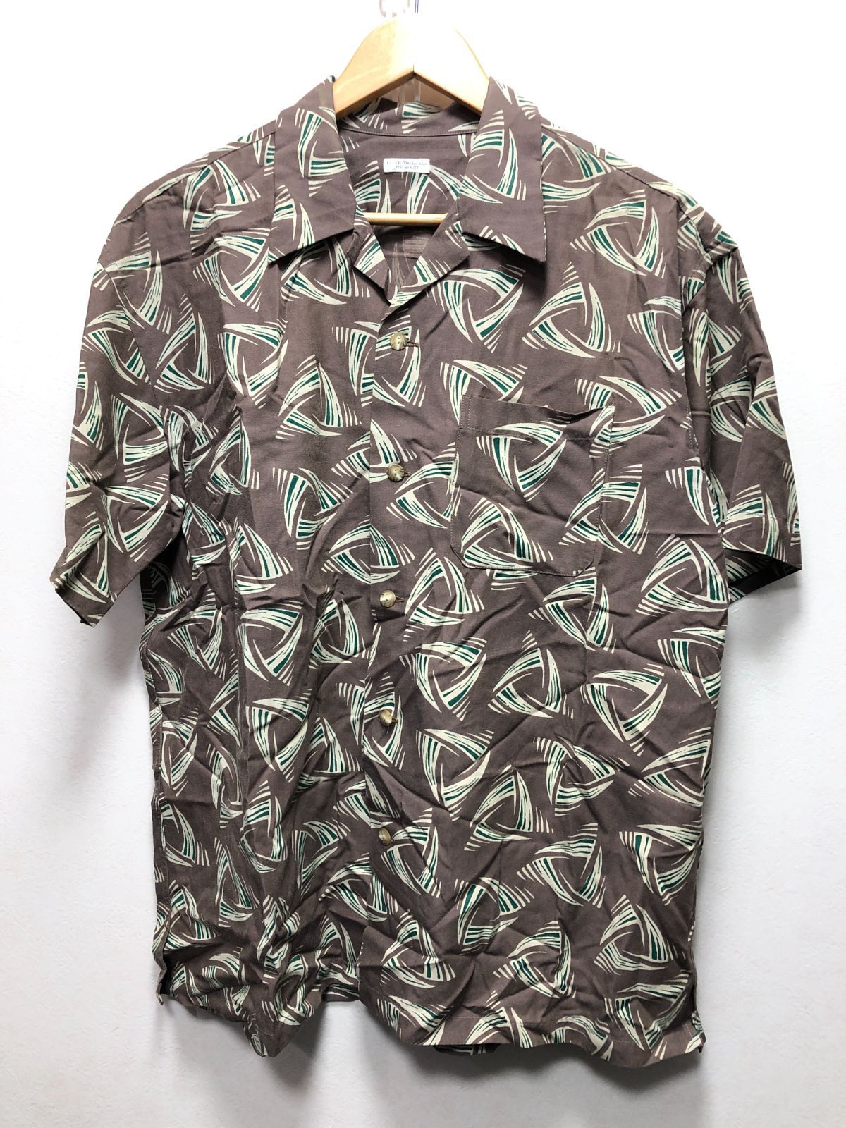 045090 PHIGVEL DELTA PATTERN OPEN COLLAR SS SHIRT 半袖 オープンカラー シャツ 1 レーヨン コットン デルタ フィグベル SEPIA BROWN PMAR-SS04