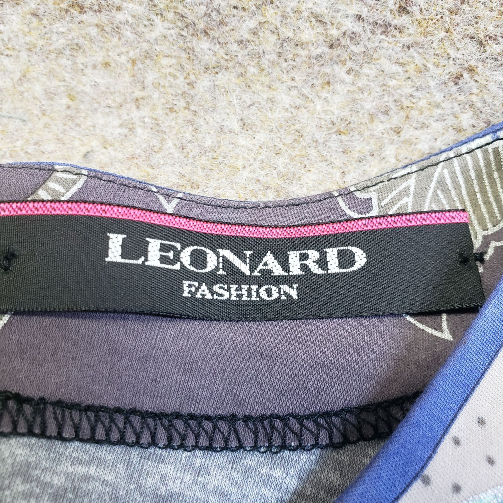 LEONARD レオナール 七分袖ワンピース 花柄 グレー×ブラック 38 u7424h