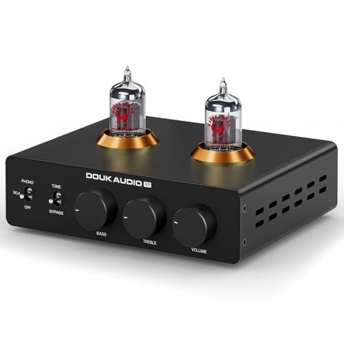 Douk Audio P7 真空管プリアンプ レコードプレーヤー フォノイコライザー: MMフォノ/XLR出力 PSVANE ECC83 新生産管採用 HIFI用 高域低域調整可能 ハイパスフィルター内蔵 レコード&デジタル音源対応as e88dc979
