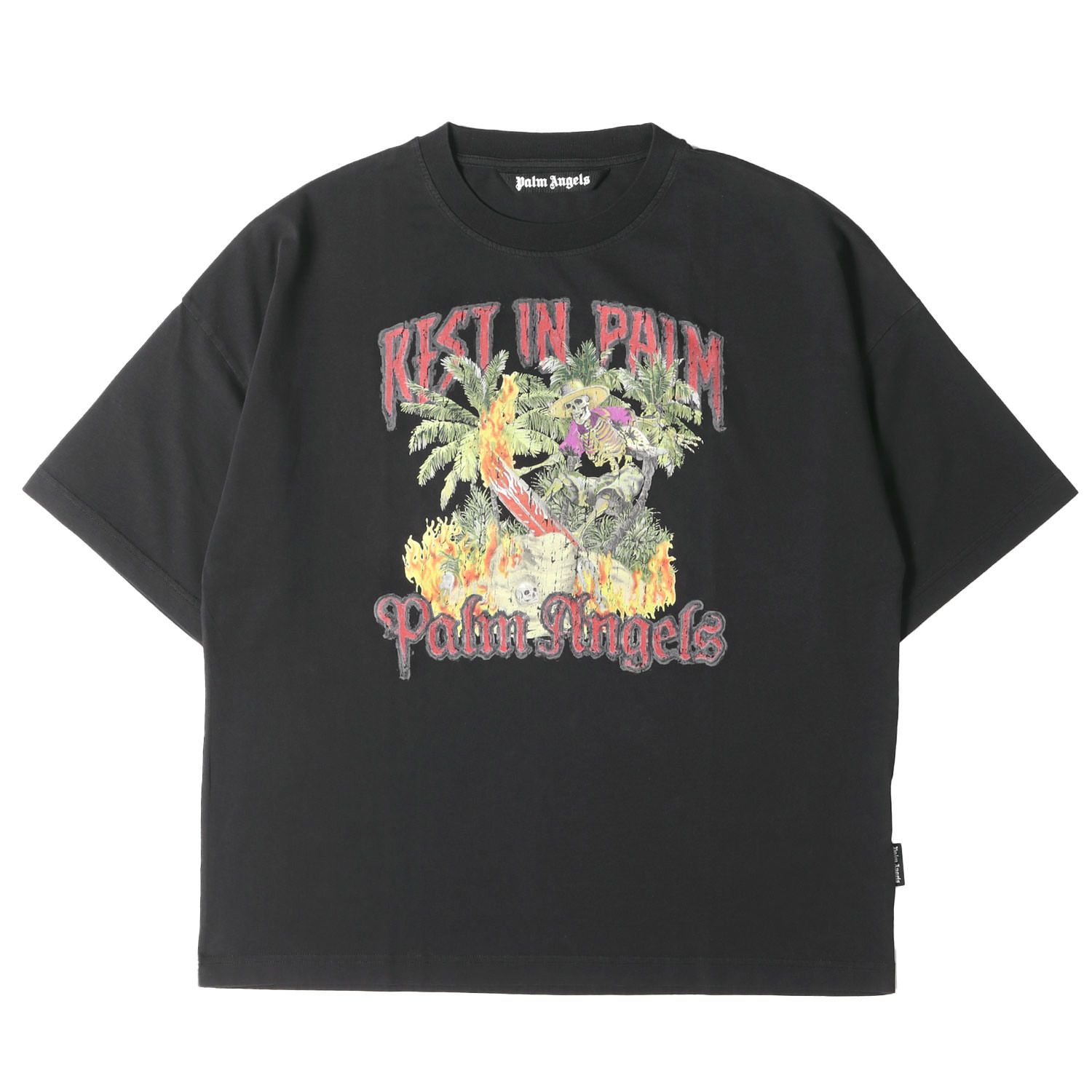 【新品】Palm Angels パーム エンジェルス Tシャツ ブラック 黒 サイズ:L | 25AW スカル グラフィック ルーズフィット Tシャツ (Rest In Palm Loose T-shirt) | トップス カットソー 半袖【メンズ】