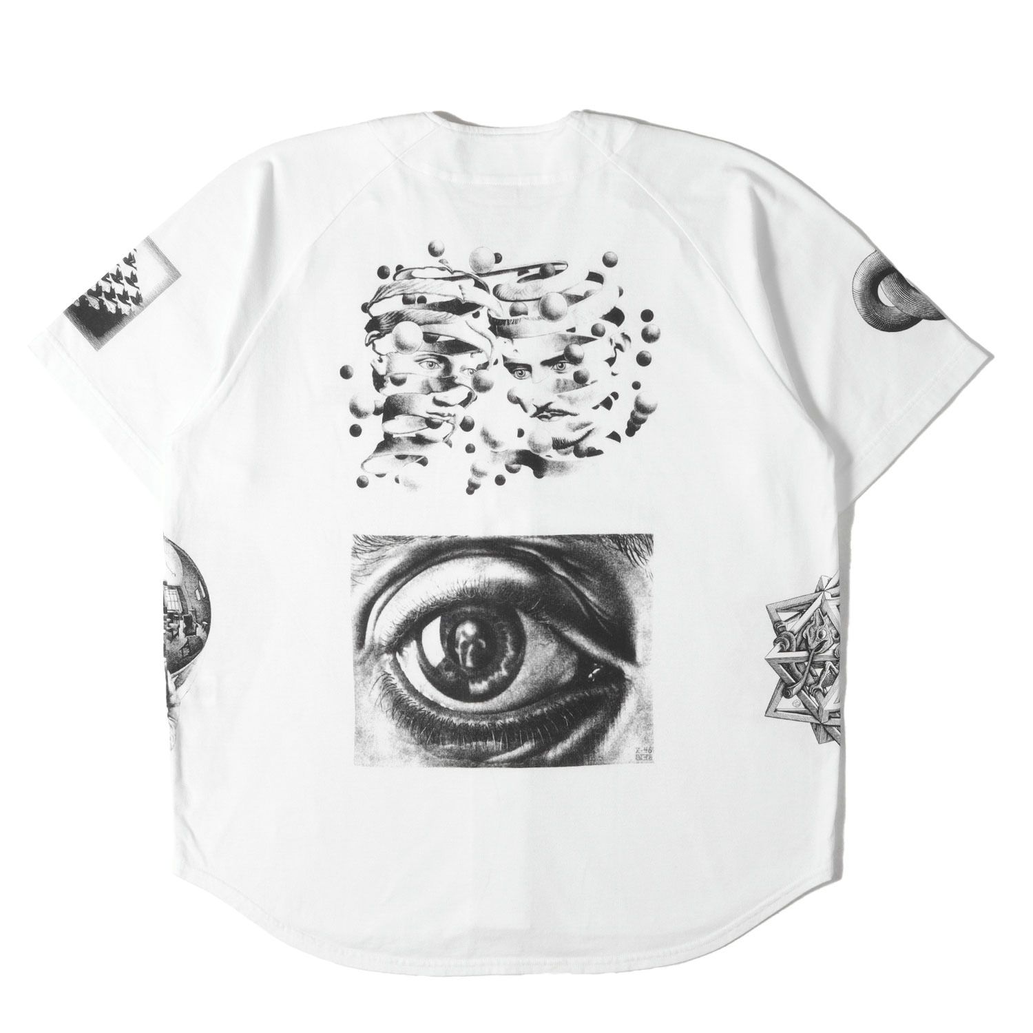 Supreme シュプリーム シャツ ホワイト 白 サイズ:S | M.C. Escher アートプリント ベースボールシャツ (Baseball Jersey) | トップス カジュアルシャツ 半袖【メンズ】【中古】