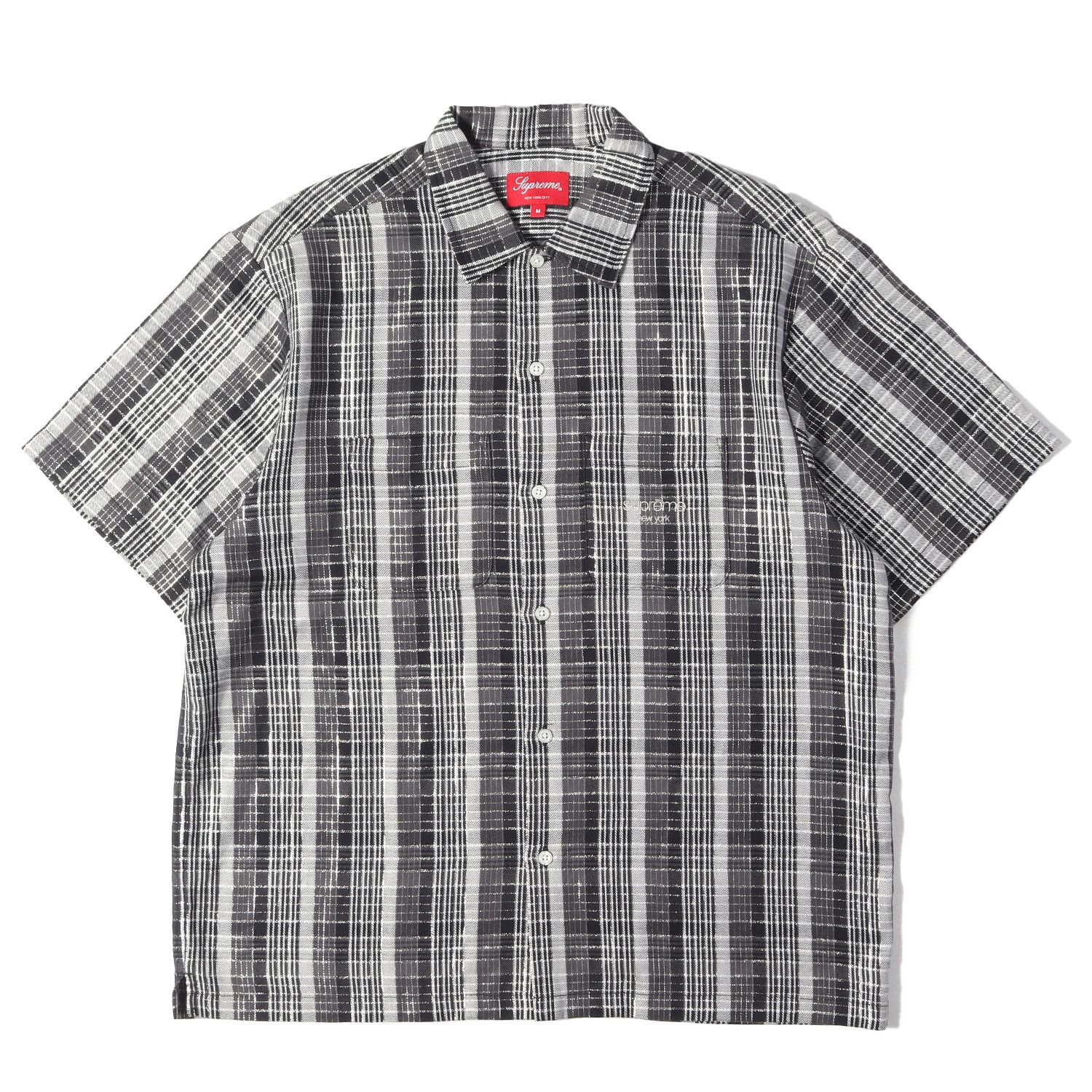 【美品】Supreme シュプリーム シャツ ブラック グレー サイズ:M | 23SS ラメチェック 半袖 ネルシャツ(Metallic Plaid S/S Shirt) | トップス カジュアルシャツ【メンズ】【中古】