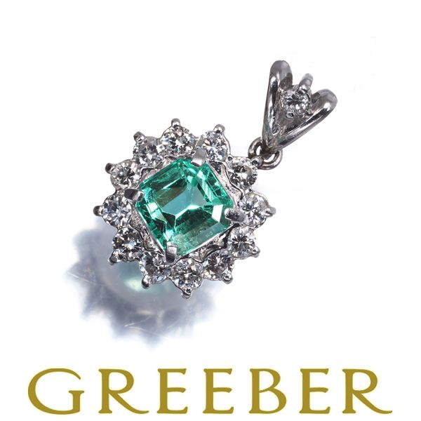 エメラルド 0.83ct ダイヤ ダイヤモンド 0.39ct フラワー ペンダントトップ Pt900 ソーティング #193307