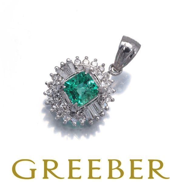 エメラルド 0.425ct ダイヤ ダイヤモンド 0.23ct クラシック ペンダントトップ Pt900 #193352