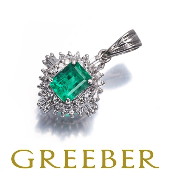 エメラルド 0.63ct ダイヤ ダイヤモンド 0.27ct クラシック ペンダントトップ Pt900 ソーティング #193046