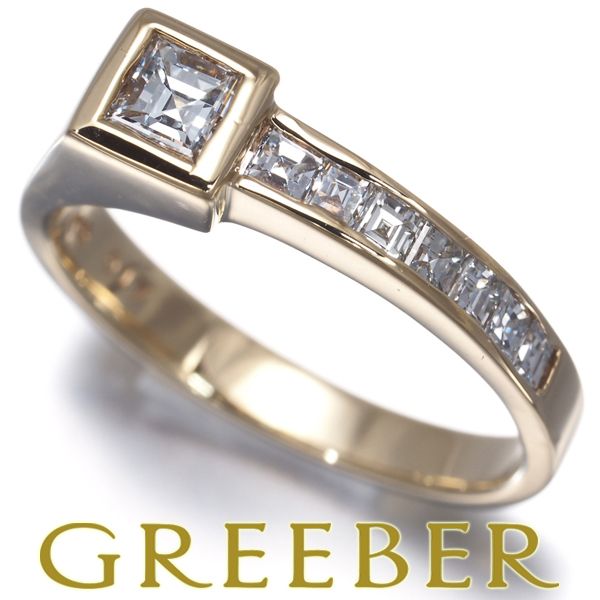 ダイヤ ダイヤモンド 0.17ct/0.22ct スクエアカット リング K18YG #192104