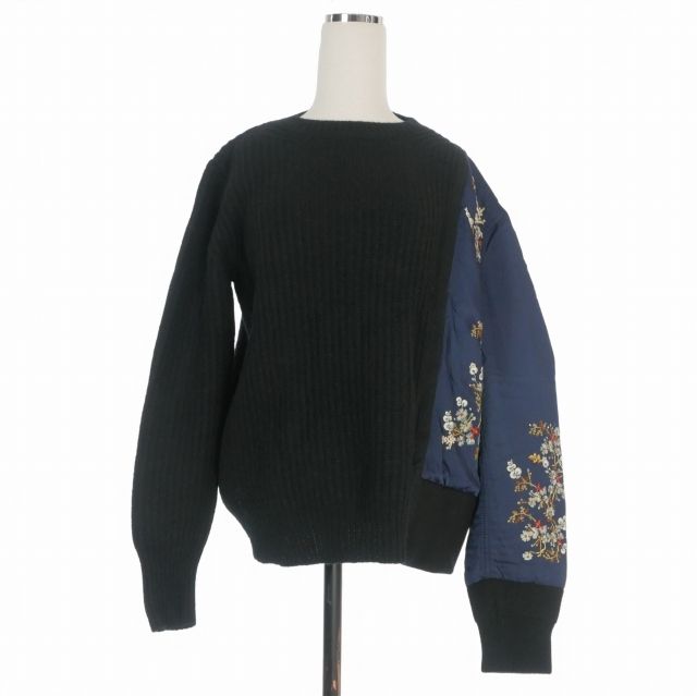 ヌメロヴェントゥーノ N°21 17AW イタリア製 ドッキングニット セーター 長袖 ブラック/ブルー 17A-A032-7081 国内正規