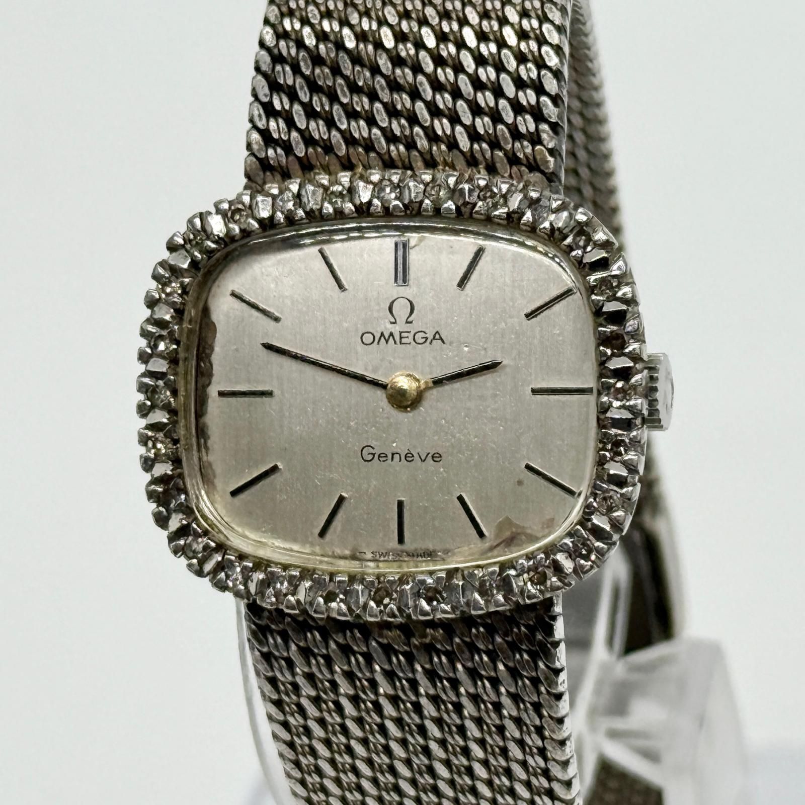 OMEGA オメガ Geneve ジュネーブ 511.413 シルバー 手巻き レディース ダイヤベゼル 腕時計 訳あり