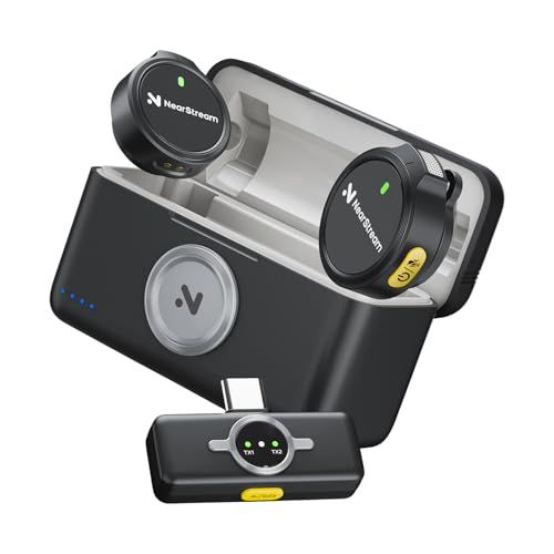 NearStream AWM25T ピンマイク ワイヤレスマイク iPhoneマイク スマホ/Mac/PC/iPad/タブレット対応 「送信機2台+受信機1台+充電ケース」 技適証明取得済み 2.4GHz 無線 24時間持続使用 1.5時間急 de7424b9