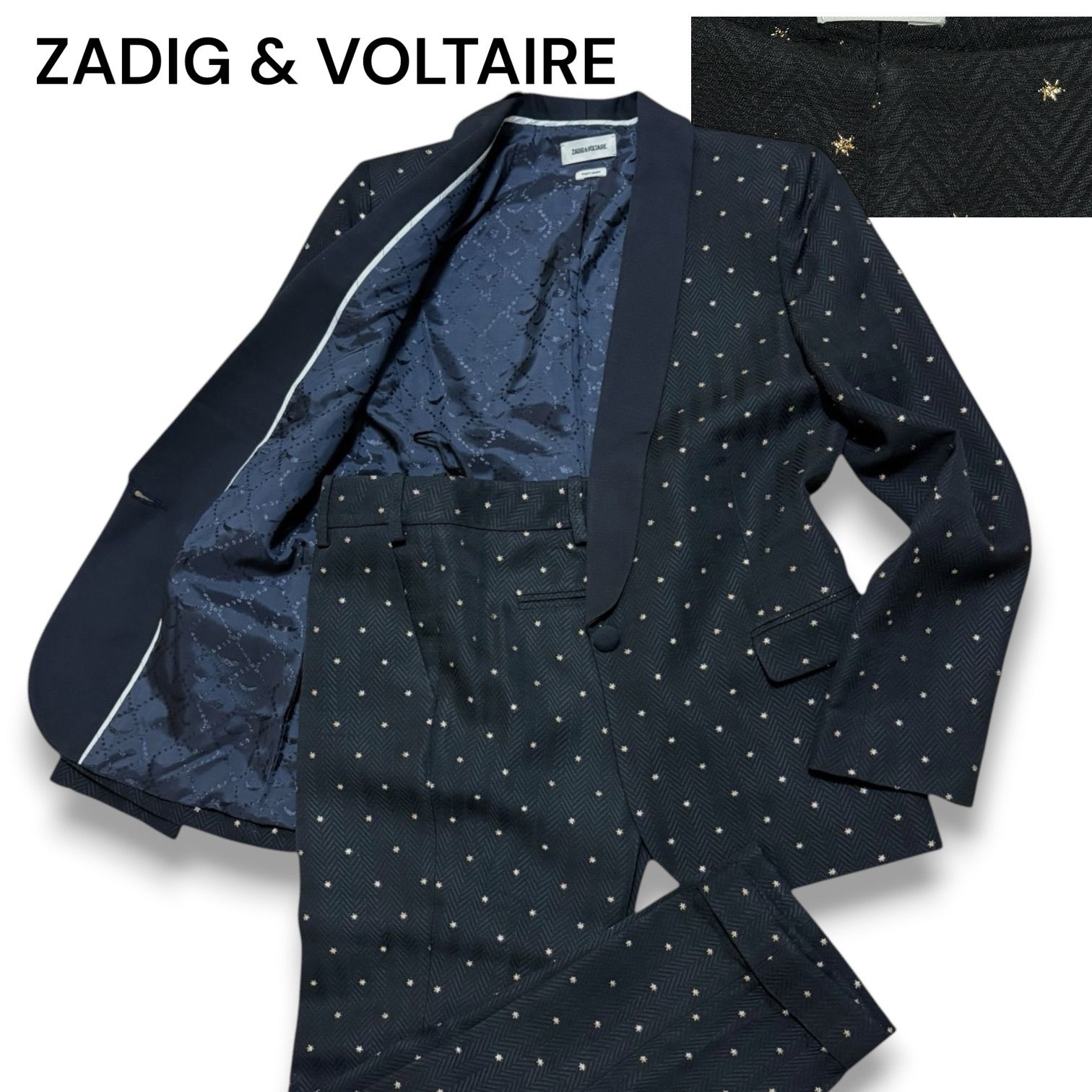 未使用級✨ ZADIG&VOLTAIRE ザディグエヴォルテール パンツセットアップ 黒金星 総柄 モード系 DELUXE JACKET 希少モデル