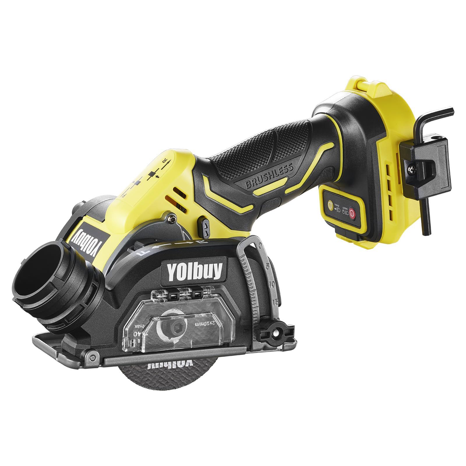 YOIbuy PRO 充電式 76mm コンパクトカッター ブラシレスモータ搭載 MAX回転数 19500RPM 集じんカバー付きトリガー変速可能 LEDライト付き ミニ ディスクグラインダー 本体のみ (充電池・充電器別売) YCC-P76-1ma