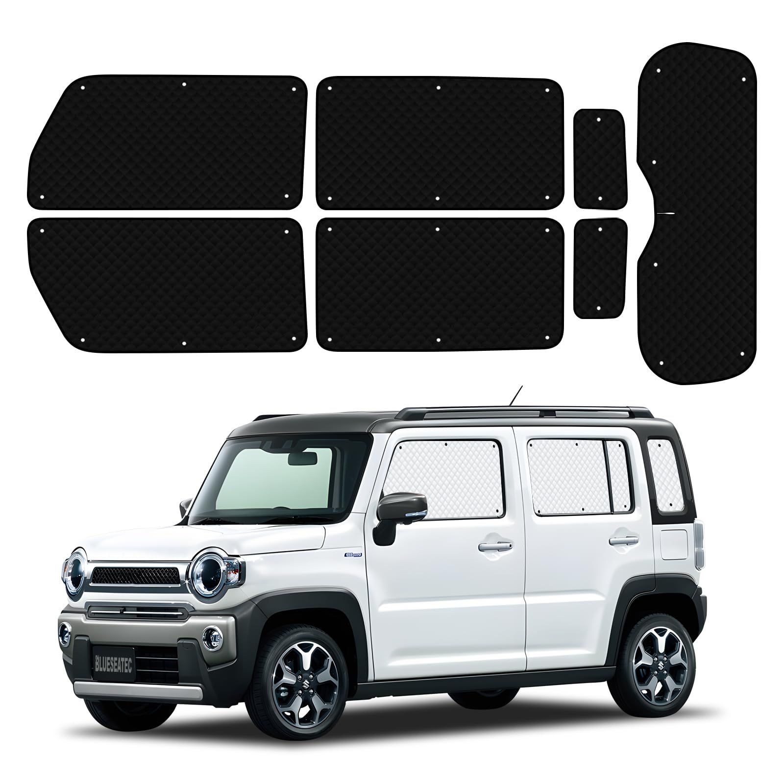 新品 BLUESEATEC トヨタ ハイエース 200系 ワイドボディ 適用 遮光 カーテン 断熱 露天駐車 着脱簡単 H16.8-現行 吸盤設計 車種専用設計 車中泊 日除け 収納袋付き 7枚セット