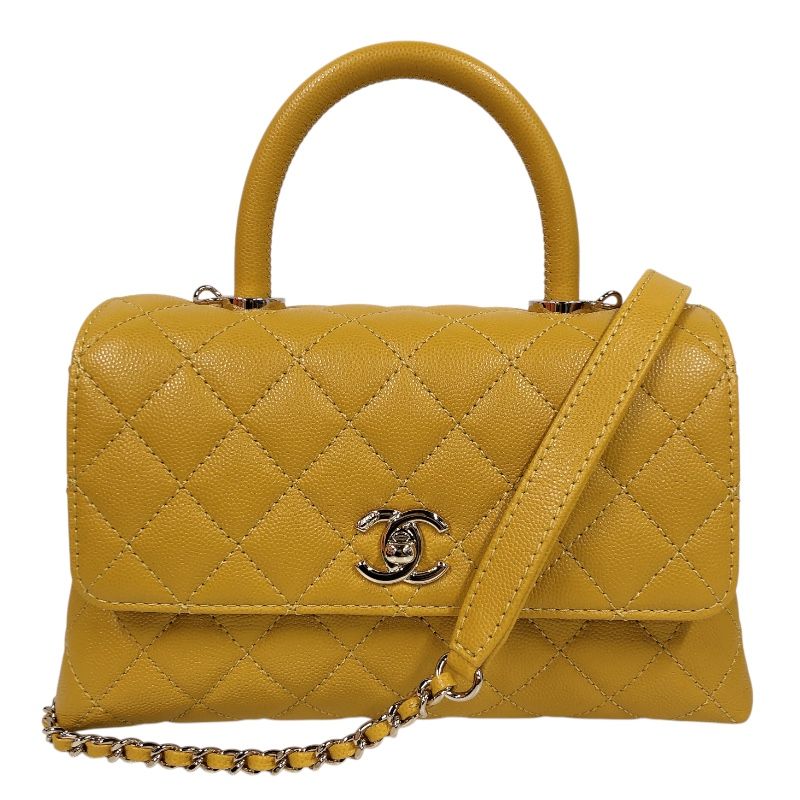 シャネル CHANEL ココハンドルXS A92990 イエロー シルバー金具 レザー キャビアスキン レディース ショルダーバッグ