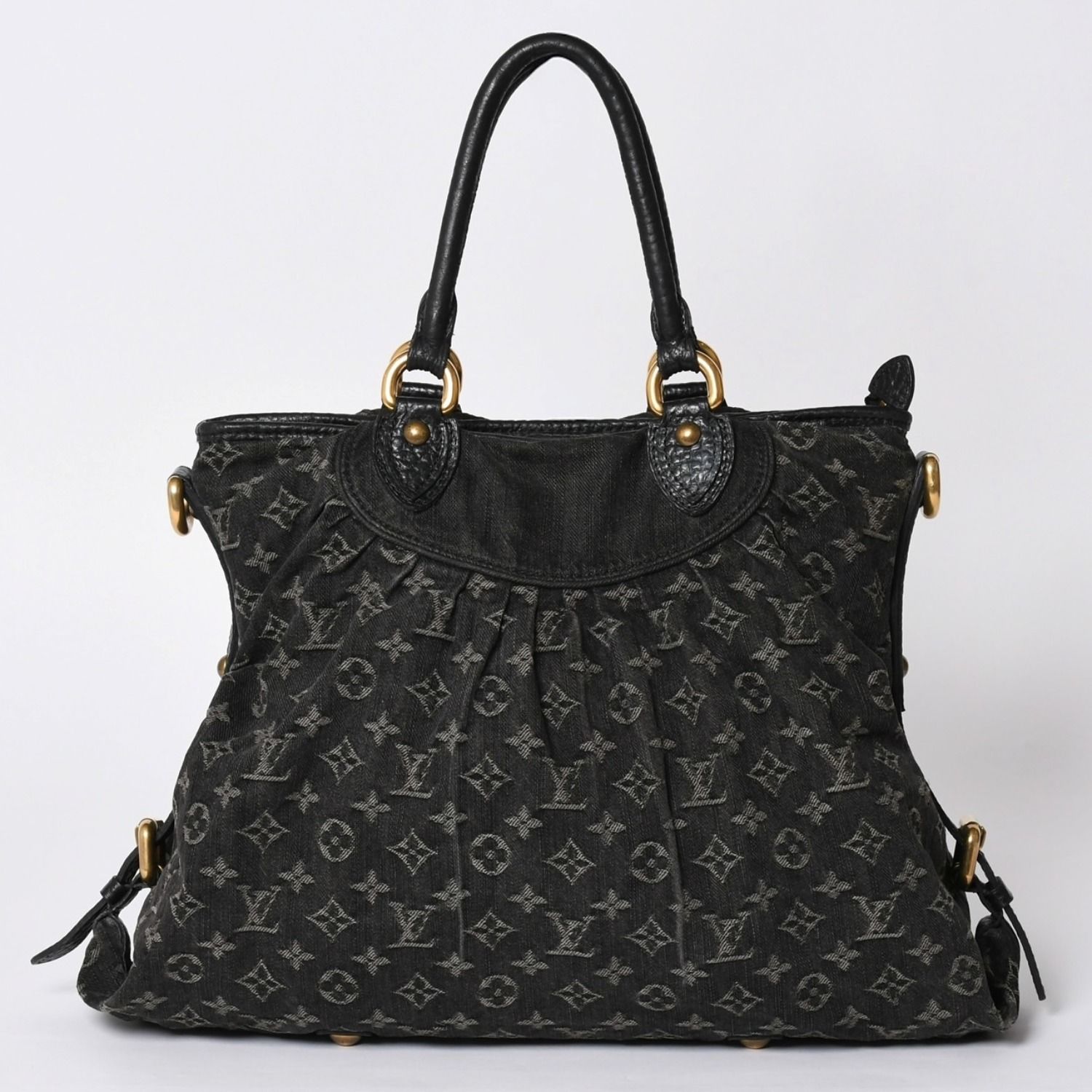 LOUIS VUITTON ルイヴィトン ハンドバッグ モノグラムデニム ネオカヴィGM M95352 ブラック レザー ゴールド金具 美品 中古 4a001809