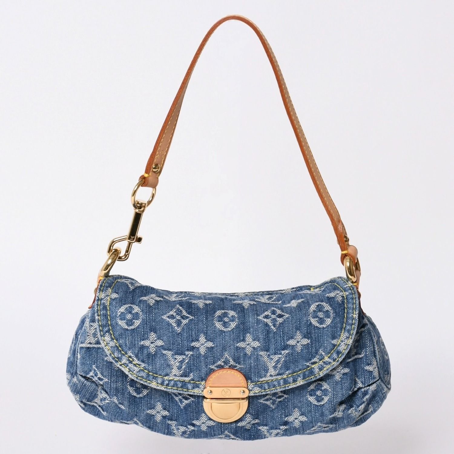 極美品 LOUIS VUITTON ルイヴィトン ミニプリーティ ワンショルダーバッグ M95050 モノグラム デニム インディゴブルー 中古 4a001920