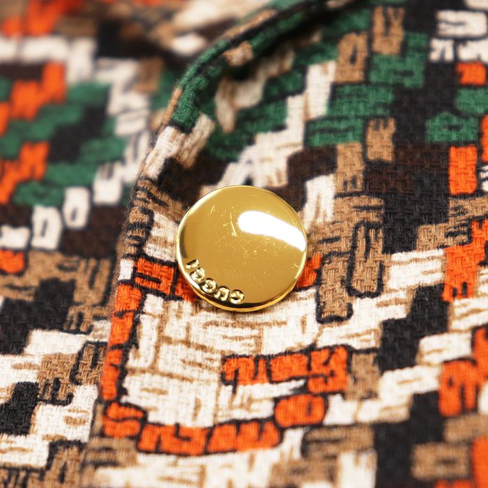 【未使用】GUCCI グッチ 半袖シャツ サイズ 48 メンズ GG ロゴ 総柄 オープンカラー ヴィンテージライク トップス マルチカラー オレンジ グリーン イタリア製
