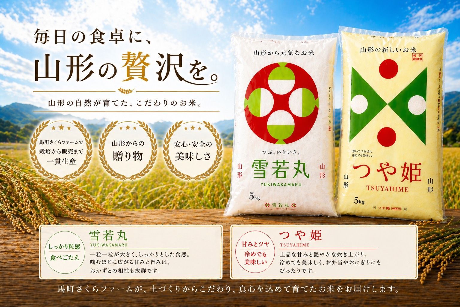 山形県鶴岡産　令和７年度　特別栽培米つや姫５㎏　雪若丸５㎏　精米セット