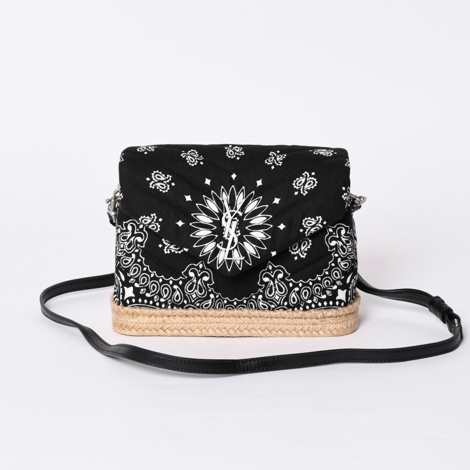 極美品 SAINT LAURENT サンローラン Toy Loulou トイルル ショルダーバッグ ペイズリー柄 シェブロンキルティング YSLロゴ キャンバス 中古 4a001934