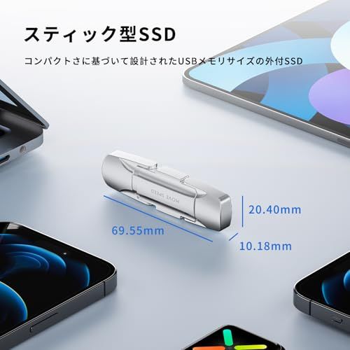 【新品】MOVE SPEED SSD 外付け 128/256/512GB/1TB/2TB スティック型 USB 3.2 Gen2 Type-A/Type-C両対応 金属筐体 Win/Mac PS5/PS4 iPhone15/16/17シリーズ b1067243