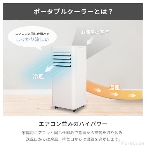 【新品】Pure Luxe ポータブルクーラー 【2025年モデル】2.0kw スポットクーラー 移動式 冷風 送風 除湿 リモコン対応 24時間タイマー機能 家庭用クーラー キャスター付き 置き型 ノンドレン機構 PU-POCOAA fd3b8f58