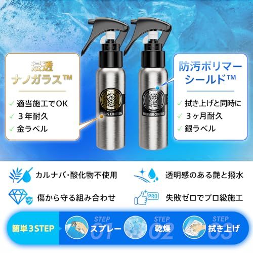 【新品】LEO COATスプレー式ガラスコーティング 日本製 【全額返金保証】 親水＋撥水の滑水2層コート 今の美しさを艶で高耐久保護 車 バイク レオコート cc6d90cb