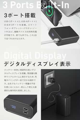 【新品】MATECH 大容量 小型 (世界最小サイズ, 20000ｍAh 45W) 急速充電 PD 3ポート iPhone/Android/Macbook M3 / iPad Type-C USB-C USB-A PowerCube 2000 90091468