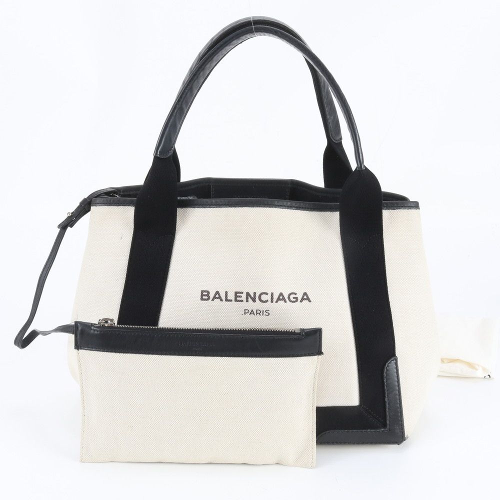 美品 バレンシアガ ポーチ付 ネイビー カバ 339933 レザー トート 