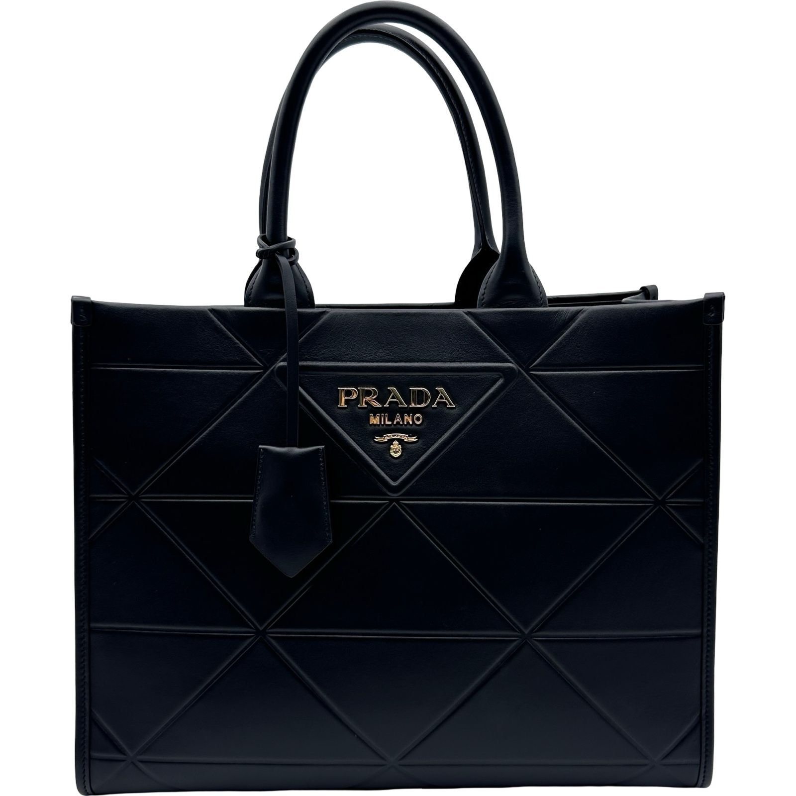 プラダ PRADA シンボル トップステッチ ミディアム 1BA378 ブラック レザー レディース トートバッグ