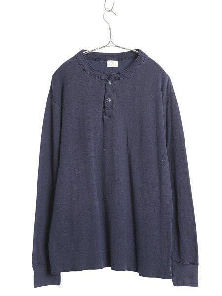 90s エルエルビーン ヘンリーネック 長袖 Tシャツ メンズ M オールド ロンT アンダーシャツ ロングスリーブ カットソー 2レイヤー 厚手 紺