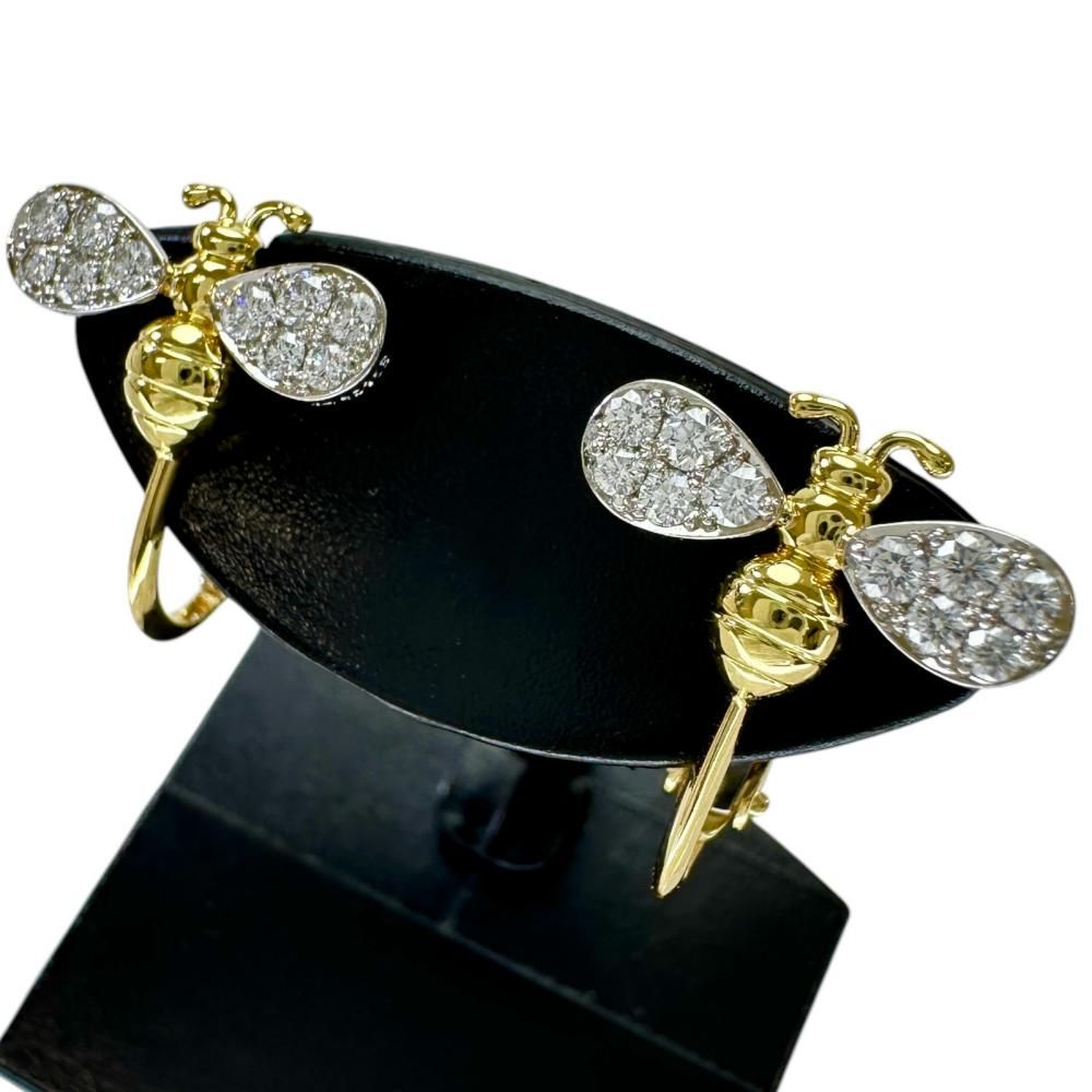【Gimel/ギメル】蜂モチーフ ダイヤモンド 0.147/0.145ct イヤリング K18ゴールド 18金 /Pt950プラチナ 3.4g レディース 【中古】【真子質店】【GD】