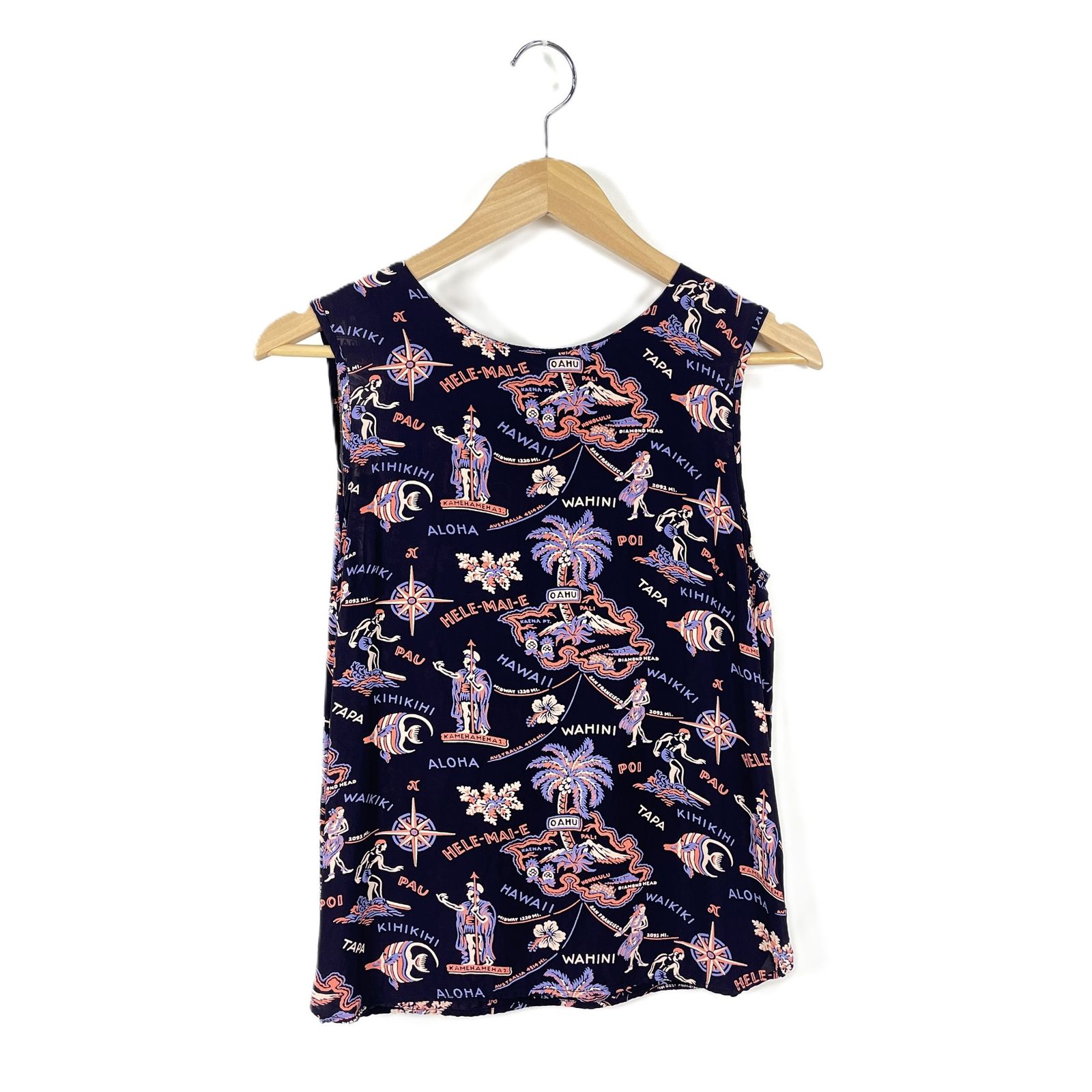 BEAMS SUN SURF ビームス サンサーフ 13-01-0036-086 半袖シャツ レーヨン ノースリーブアロハシャツ 総柄 雷門タグ ネイビー