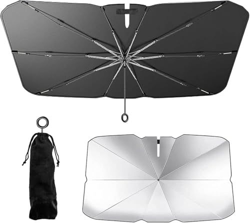 サンシェード 車 フロント【簡単装着＆スリム収納】車用 サンシェード 折り畳み式 遮光断熱【2026年夏独創革新モデル】UVカット 紫外線遮蔽 車用サンシェード 傘型 中棒無し バックミラー部切り込みデザイン 5cm露先が折り曲げ可能 自動車 341352cc