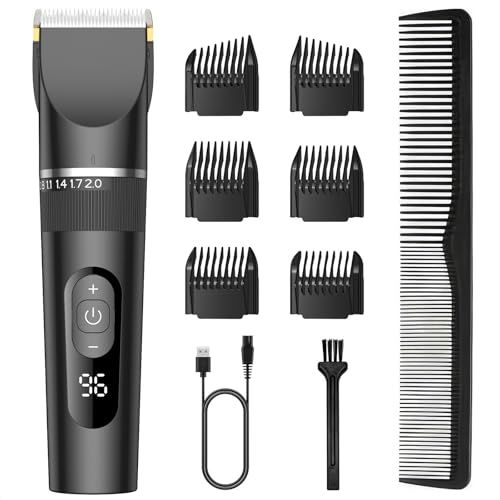 バリカン 2025新登場 USB充電式 ヘアーカッター 電動バリカンメンズ IPX7防水 5段階刈り高さ調節 3段階スピード LEDディスプレイ 大容量バッテリー 自動研磨 6種類ガイドコーム 低騒音 コードレス 子供 家庭用 散髪用 業務用 950477b7