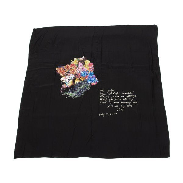 ヨウジヤマモト ファムYohji Yamamoto FEMME シルクフラワーポエムドローイングスカーフ 黒他