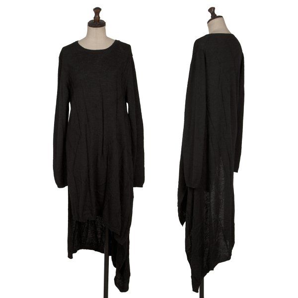 ヨウジヤマモト ファムYohji Yamamoto FEMME アルパカ混クラック織りアシンメトリーニットワンピース 黒2