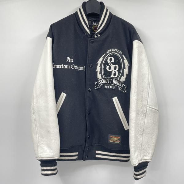 【中古】SCHOTT メルトン　スタジアムジャケット サイズM ブラック/ホワイト 3122075 ショット[17]