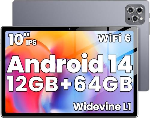 【タブレット 10インチ wi-fiモデル】12GB+64GB+1TB TF拡張、8コアCPU WidevineL1+GMS認証+Type-C充電+6000mAh、Android タブレット 1280*800 IPS画面 、WiFi6+BT5 10a7e14d