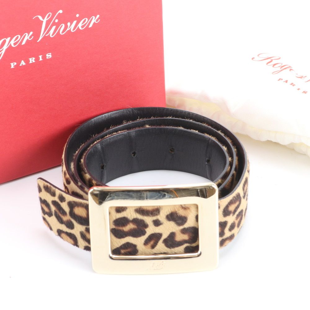 極美品 Roger Vivier ロジェヴィヴィエ ハラコレザー レオパード 柄 レザー ベルト レディース EUM DR30-2【中古】