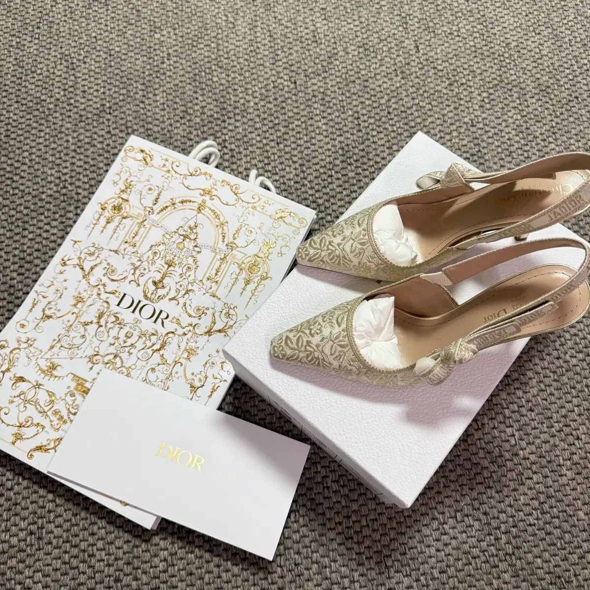 37 Dior J'adior スリングバック パンプス ミッレフィオーリ 白 金 ジャカード