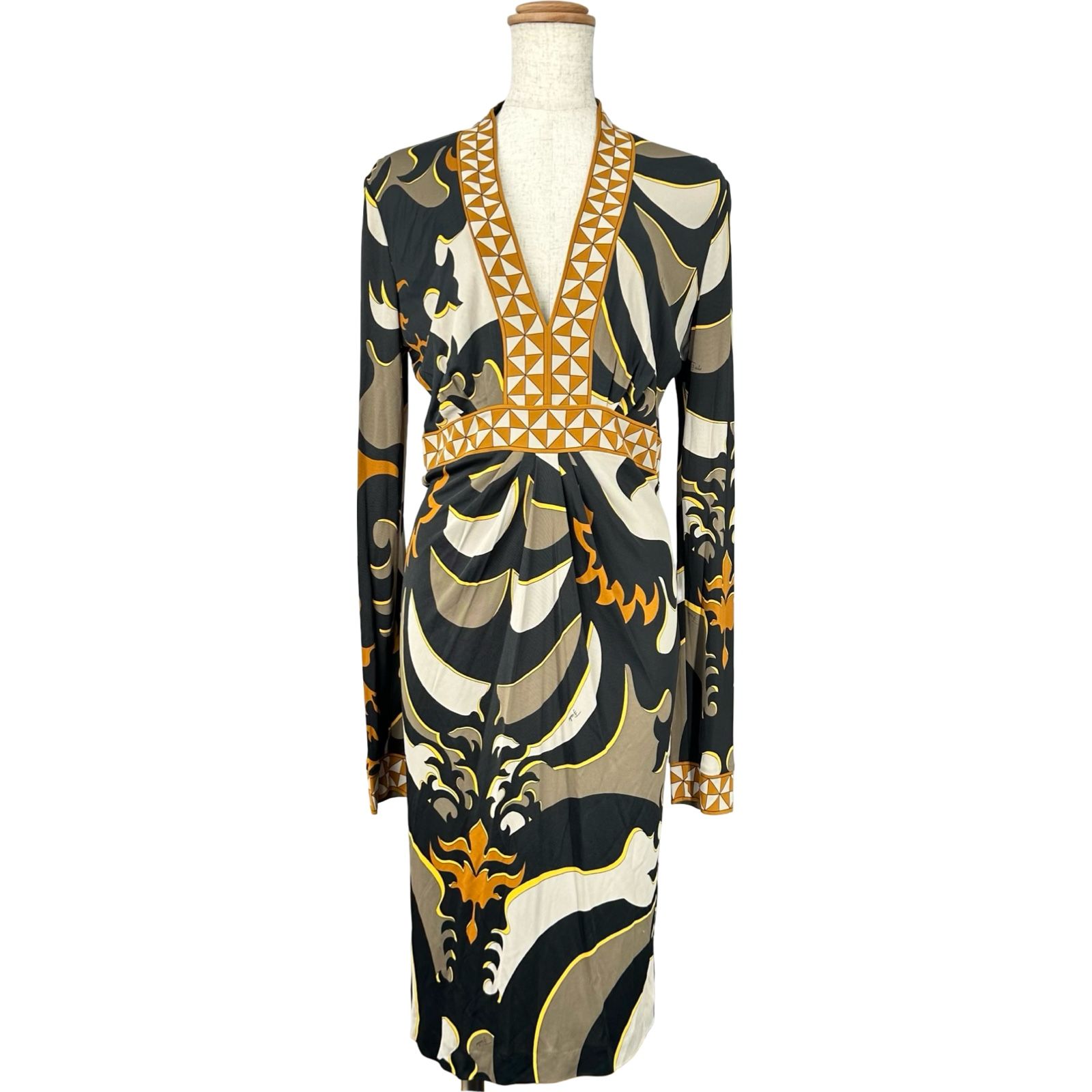 エミリオ・プッチ EMILIO PUCCI 総柄ワンピース 97RG43 ブラック レーヨン レディース ワンピース