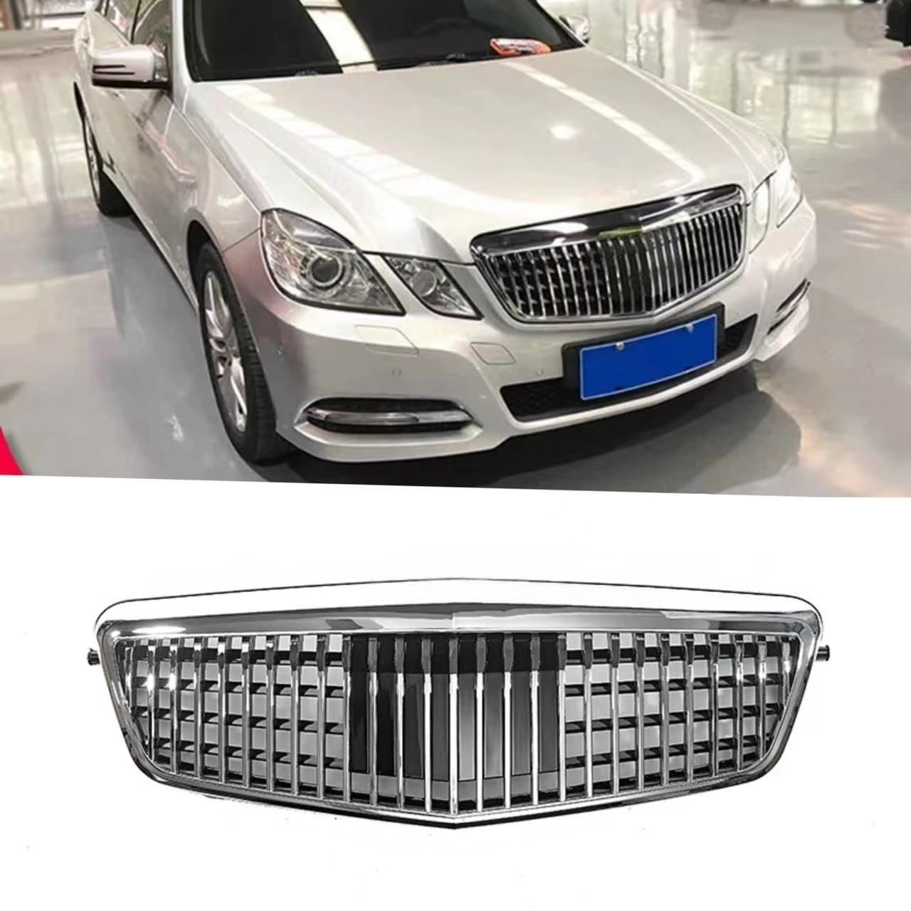 【送料無料】メルセデス・ベンツEクラスW212前期 2009-2012 MERCEDES-BENZ E-CLASS W212前期専用 マイバッハスタイルフロントグリル 交換タイプ ABS製 フルブラック/クロームシルバー 高級感 ドレスアップ スポーティ