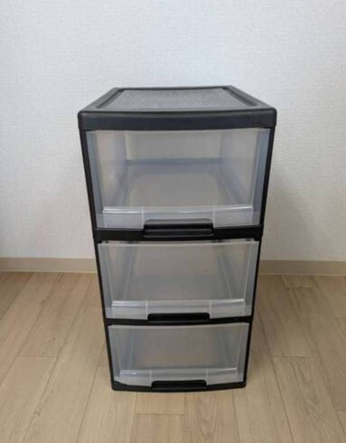 プラスチック製3段収納ケース（黒色）