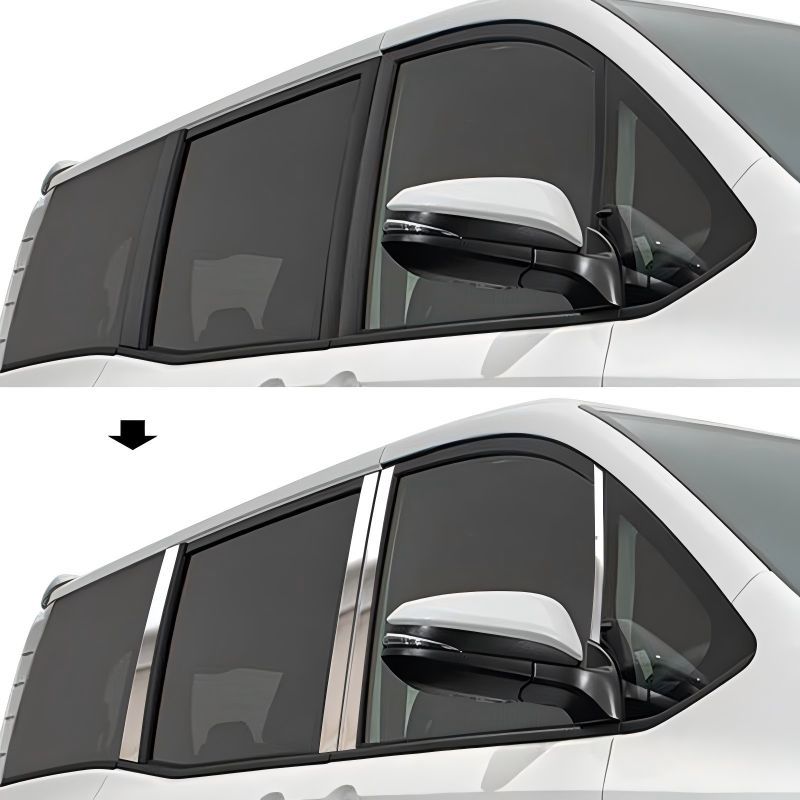 【送料無料】トヨタ ノア/ヴォクシー80系 (Toyota Noah/Voxy 80 Series) 専用 304ステンレス製 センターセピラーモール トリム ドレスアップ カスタム 高級感 傷防止 簡単取付 アクセサリー