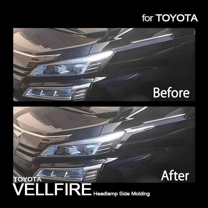 【送料無料】トヨタ ヴェルファイア30系 (Toyota Vellfire 30) 2015-2018 専用 ヘッドライトアイブロウ デコレーション トリム メッキ調 ドレスアップ カスタム 簡単取付 アクセサリー