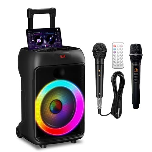 ワイヤレスマイク スピーカーセット Bluetooth5.3対応 40W大出力 500Wピークパワー ポータブルカラオケセット 拡声器マイク2本付き 低音強化機能 TWS対応 LEDライト付き 充電式ポータブルスピーカー TF/USB/AUX dca208a3