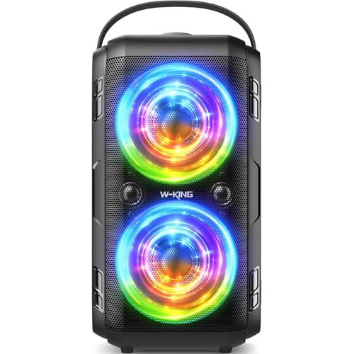 W-KING 80W Bluetoothスピーカーラウド 、スーパー重低音、巨大な105dBサウンドポータブルパーティースピーカー、混合色LEDライト、24H Playtime、Bluetooth 5.0、USB再生、TFカード、非防水 国内 f37e5b9c